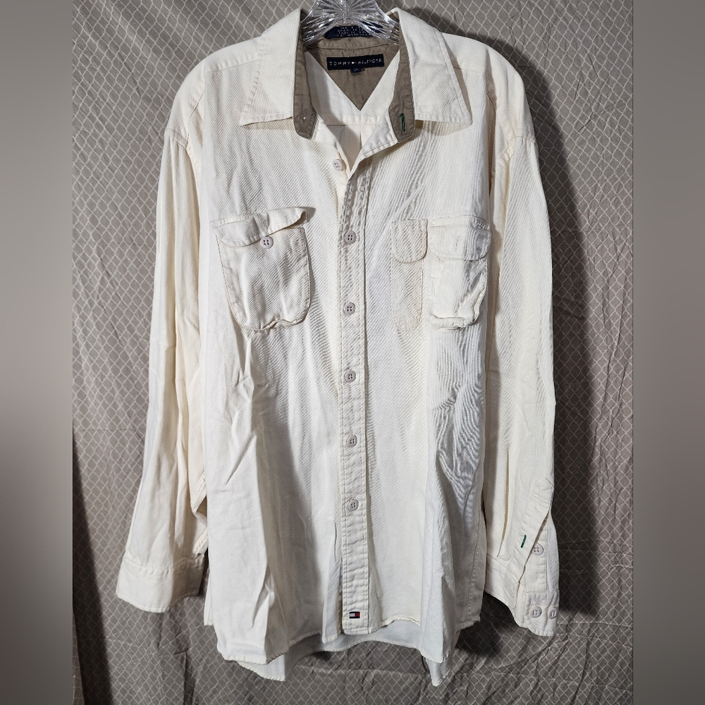 Tommy Hilfiger Off-White Casual Button Down Long Sleeve Shirt Men's Large